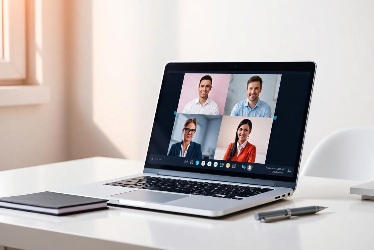 Digitaler Infoanlass per MS Teams – Laptop mit Videokonferenz